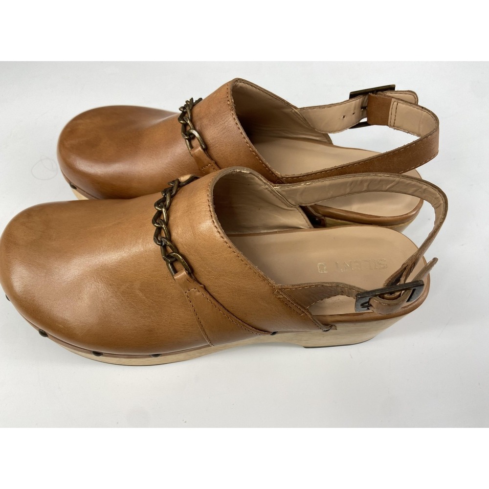 Silent D Shoes Georgia Clog Size 10 Wooden Platform Tan Leather Slingback Hippie